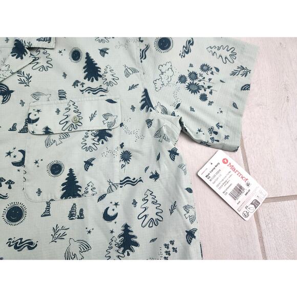 Marmot Mens Large Muir Camp Novelty Green Trail Hiking Outdoor Fish Button Shirt - Picture 5 of 9